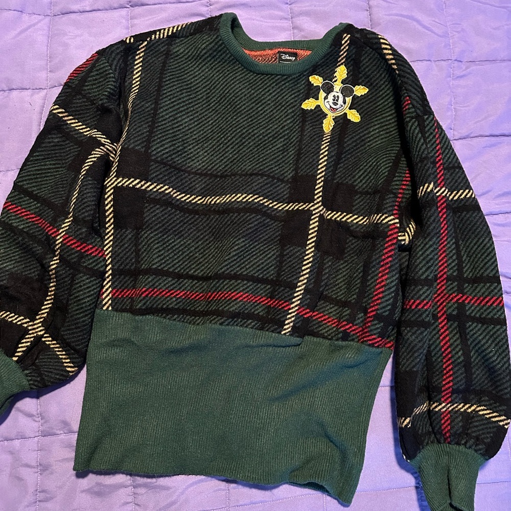 Her Universe Disney Holiday Plaid Mickey Mouse Knit sweater